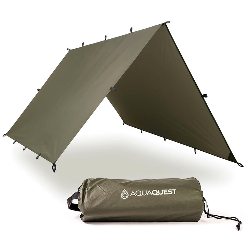 AquaQuest Defender Tarp â€“ Heavyâ€‘Duty Waterproof (20,000 mm) Seamâ€‘Taped Rain Fly for Camping, Bushcraft & Survival â€“ 13Ã—10 Olive Drab - Image 1